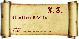 Nikolics Béla névjegykártya